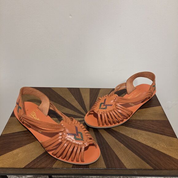 Foot Niks Shoes - True Vintage 70s Foot Niks Sandals Shoes US 7B Orange Leather Boho Hippie Gypsy